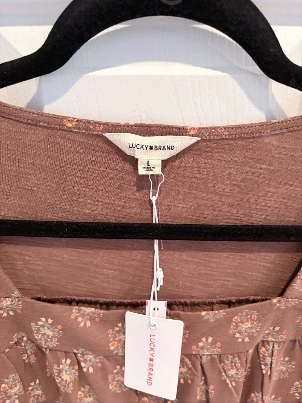 Lucky Brand Dusty Rose Floral Button Front Puff Sleeve Top - Picture 2 of 5